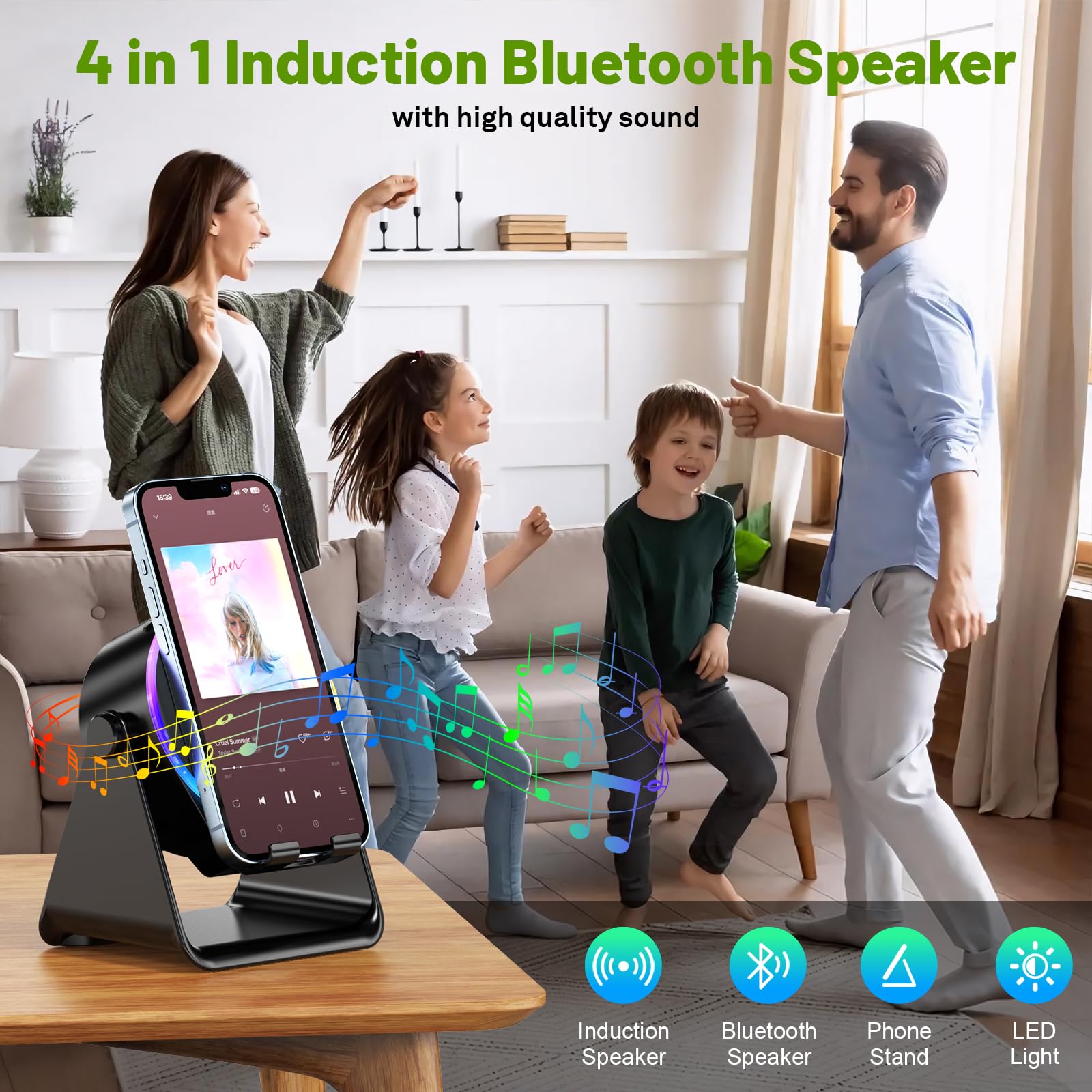 Dohelly Wireless Induction Speaker, Phone Stand with Bluetooth Sp - Dohelly Official Product View 2