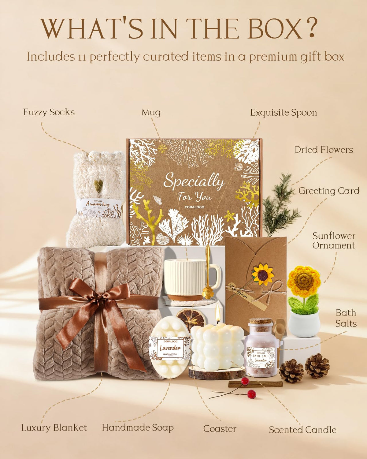 11pcs Spa Gift Baskets for Women Sunflower Self Care Set - Coralogo Official Imagery - 3