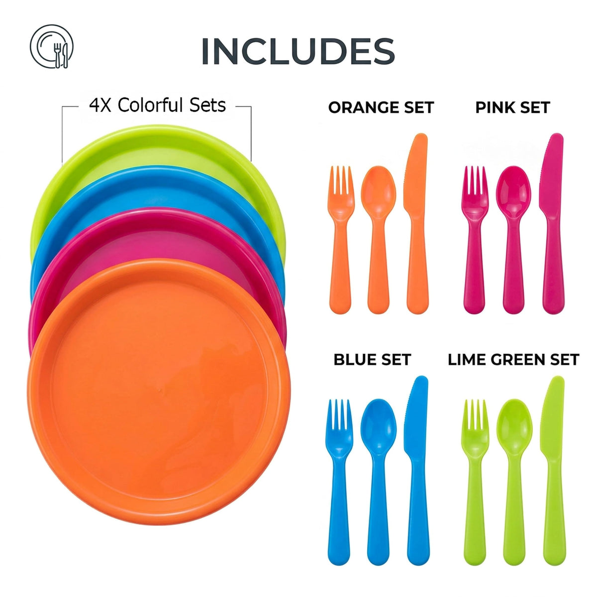 Basicwise 16 Piece Reusable Plastic Dinnerware Set for 4 - Basicwise Official Imagery - 4