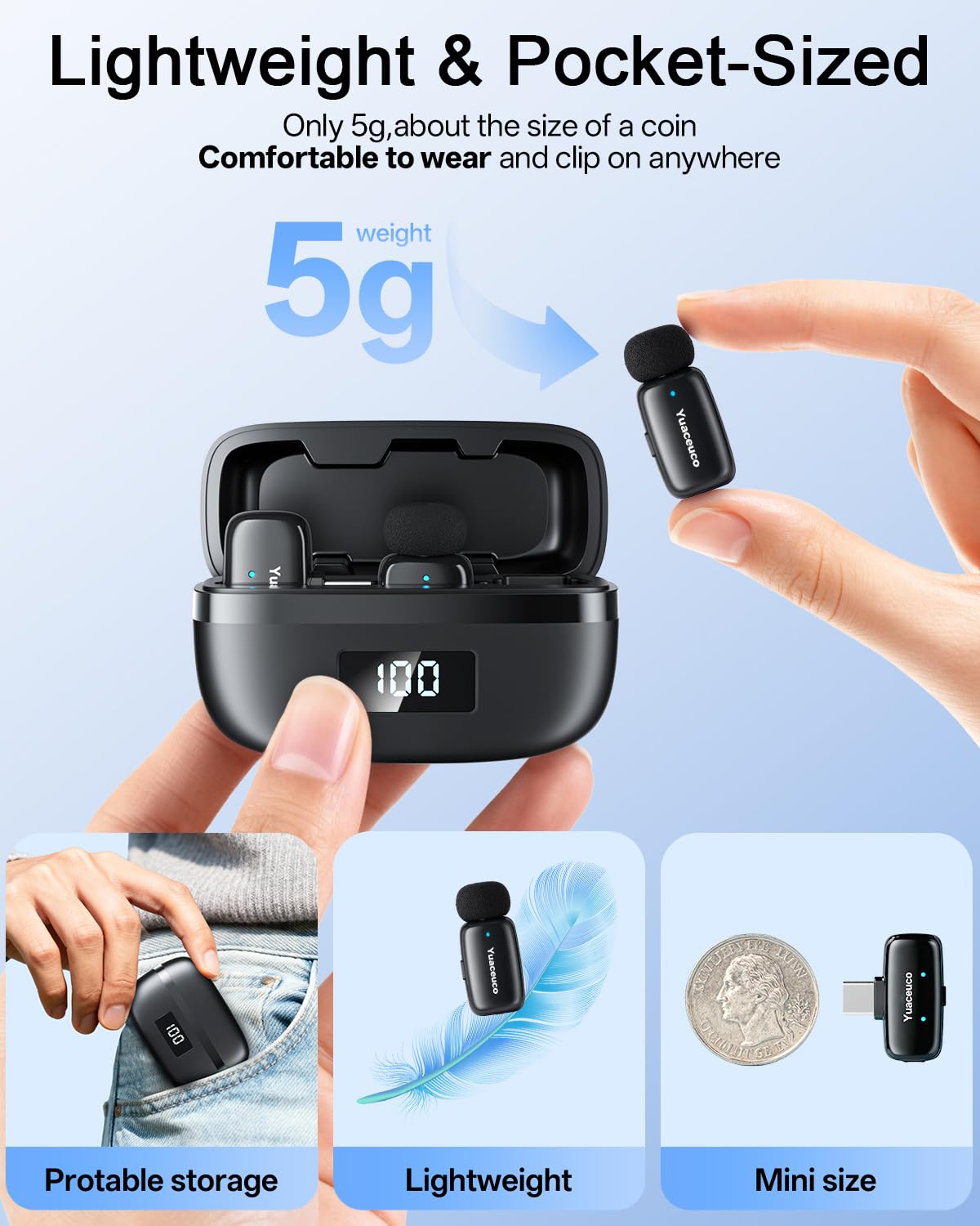 Mini Wireless Lavalier Microphone for Content Creators - Yuaceuco Official Imagery - 3