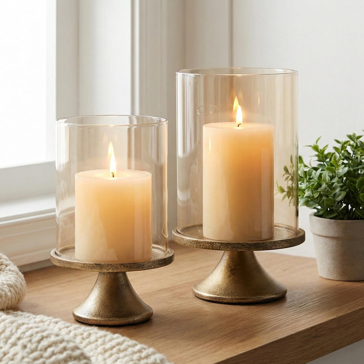 Set of 2 Hurricane Candle Holder Set with Glass Dome Iron - SUJUN Official Imagery - 1