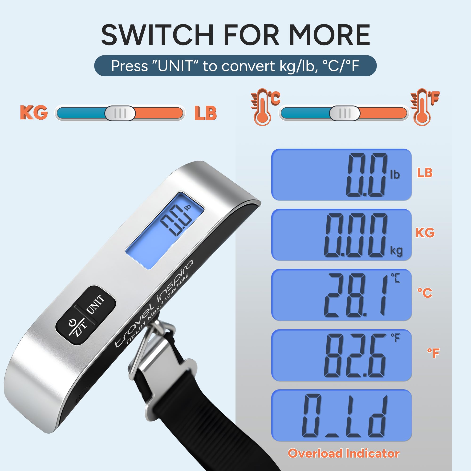 travel inspira Digital Luggage Scale – Portable Hanging Suitcase by travel inspira - Angle View 5
