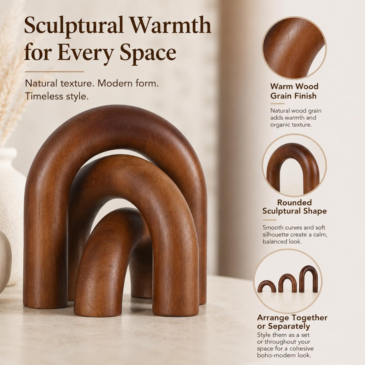 XMGZQ Brown Wood Arch for Coffee Table Decor Items Wood - XMGZQ Official Imagery - 8