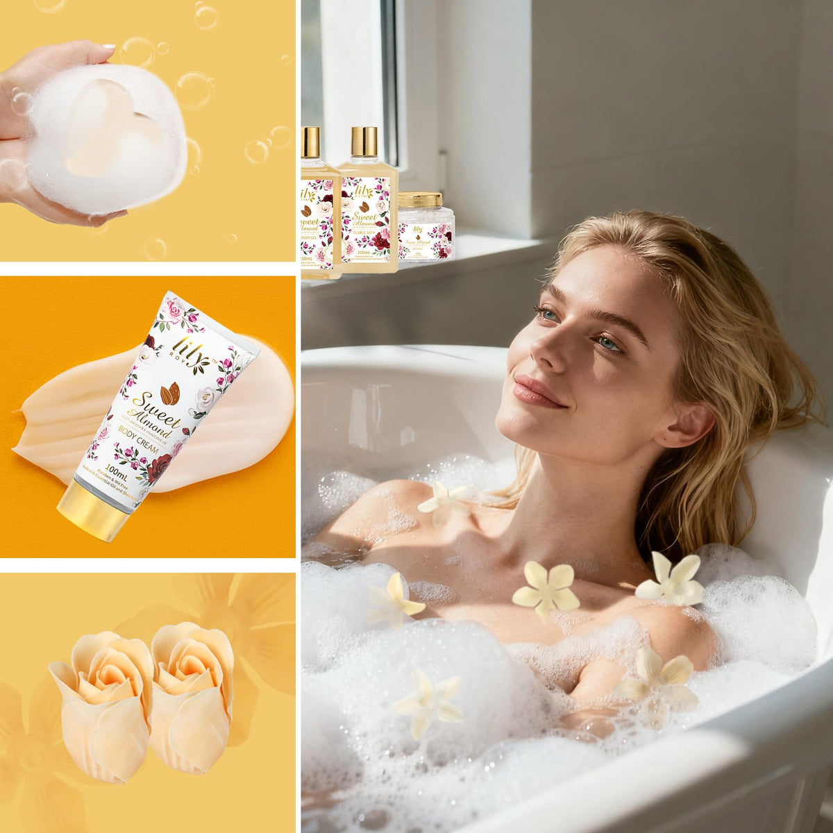 9Pcs Moisturizing Almond Spa Kit Bath Gifts Set Spa Gift - LILY ROY Official Imagery - 5