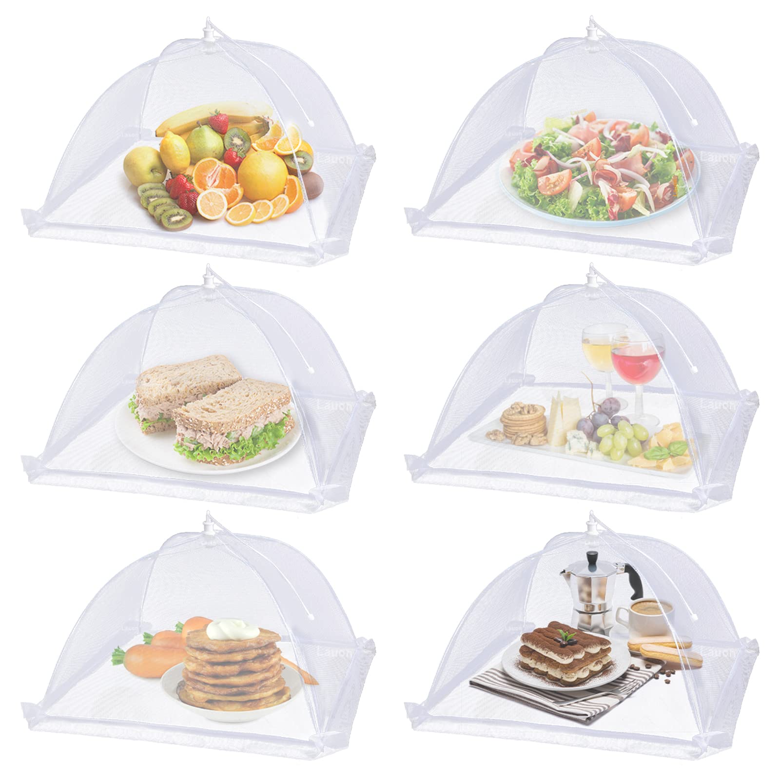 Large Food Cover,6 Pack Mesh Food Tent,17"x17",White Nylon - Product Imagery