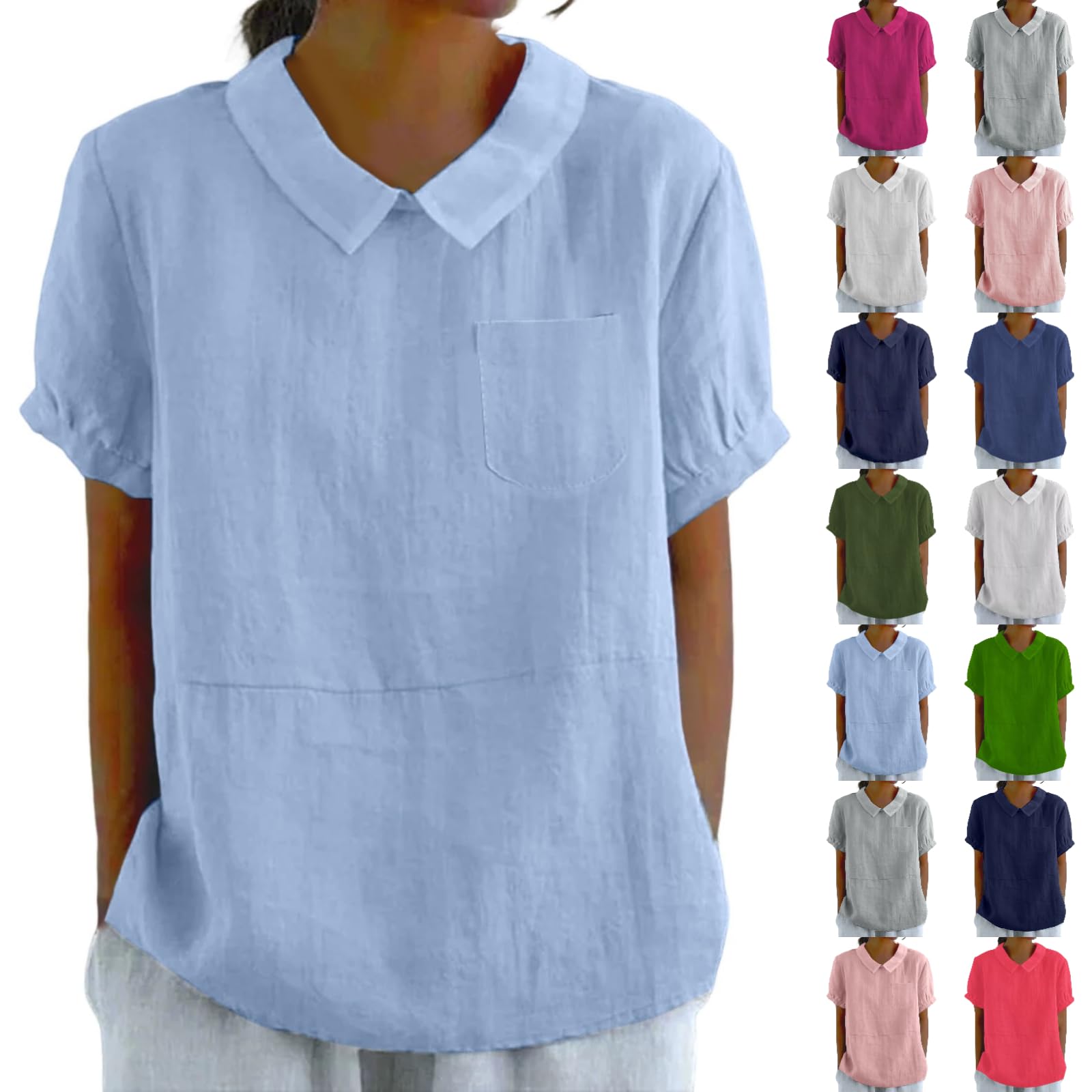 Linen Shirts for Women 2025 Summer Lightweight Short Sleeve Tunic Tshi - View 9