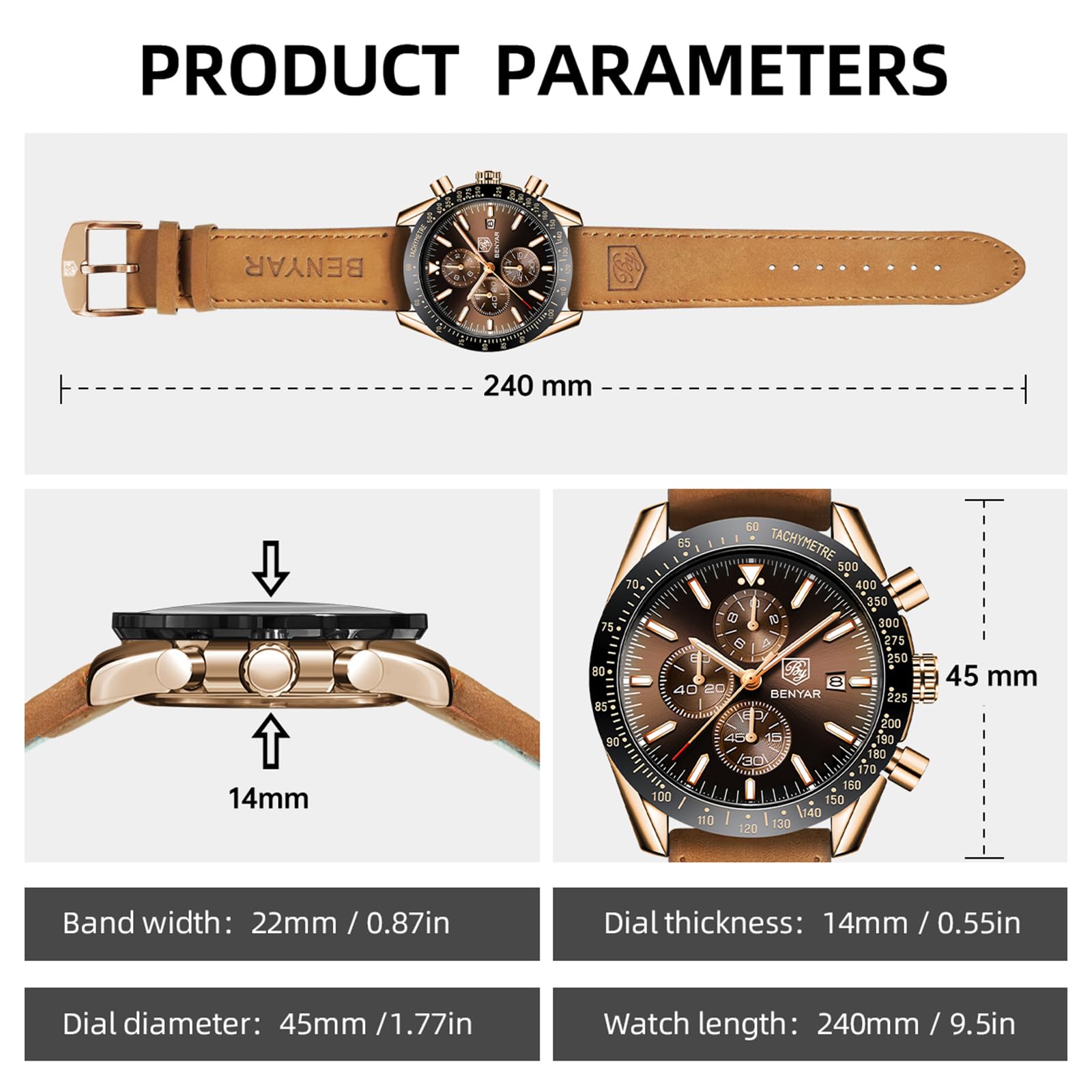 BENYAR Watch for Men Analog Quartz Chronograph Waterproof Luminous Des - View 6