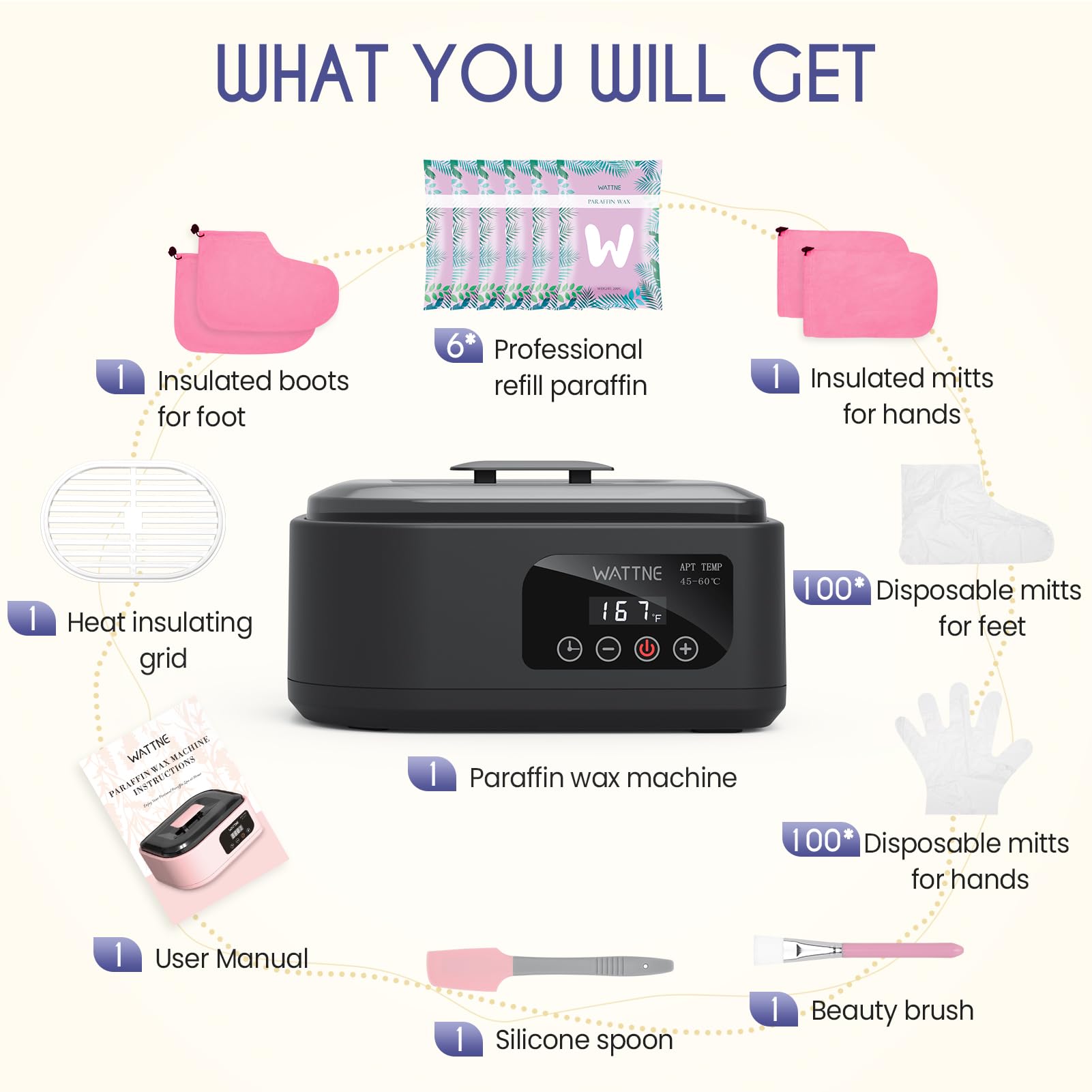 Wattne Paraffin Wax Machine for Hands and Feet, 3500ml Paraffin Wax Warmer with Timer & Keep Warm, Paraffin Wax Bath Moisturizing Kit for Arthritis, Dry Skin Care, Home Spa-Black