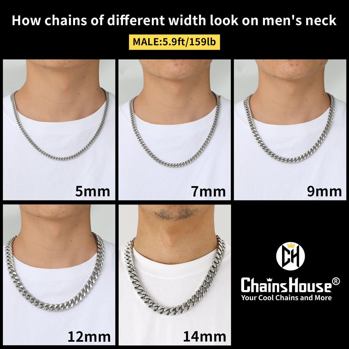 ChainsHouse Cuban Link Chain for Men Stainless Steel - ChainsHouse Official Imagery - 3