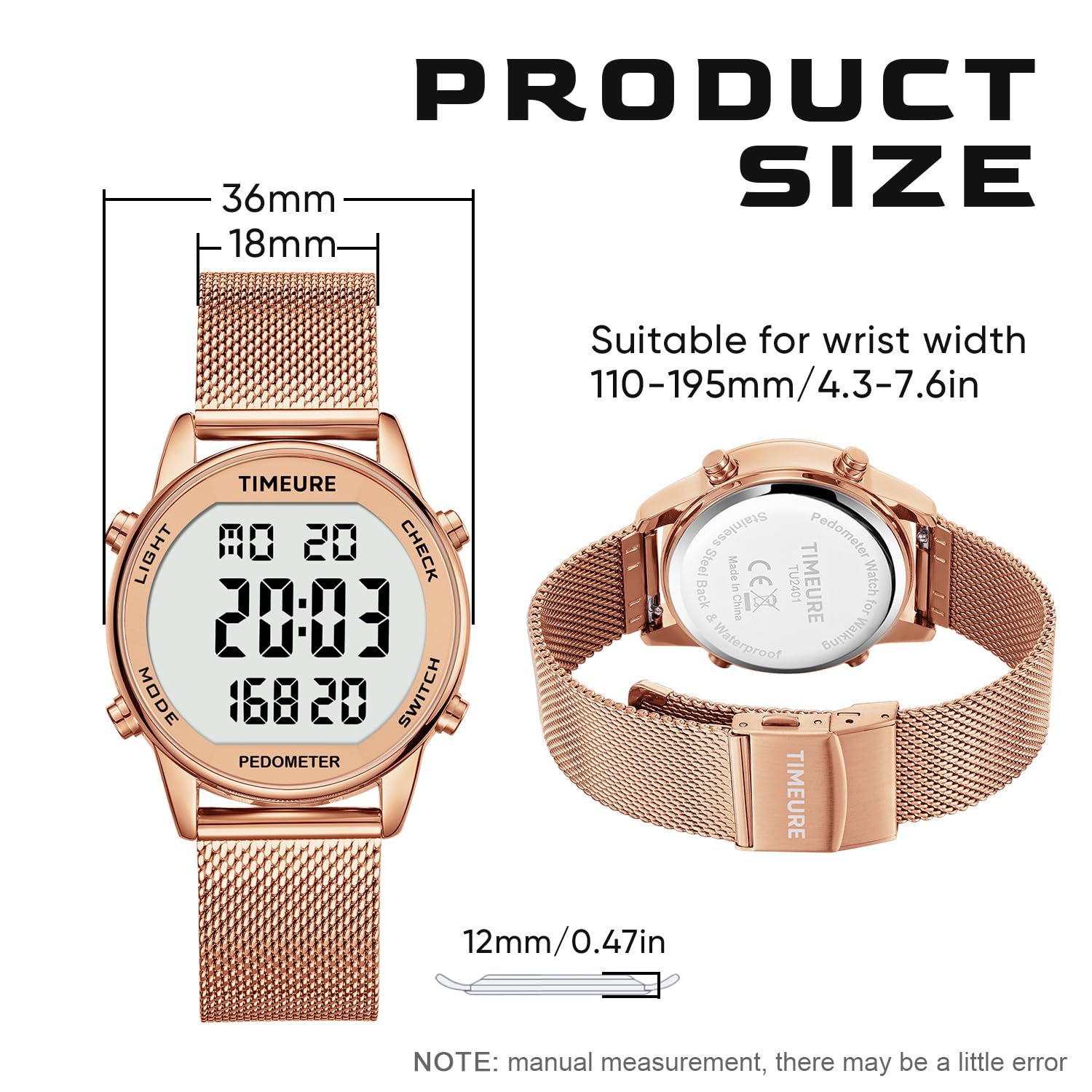 TIMEURE Pedometer Watch for Women, Step Counter Watch, No App or Charg - View 6