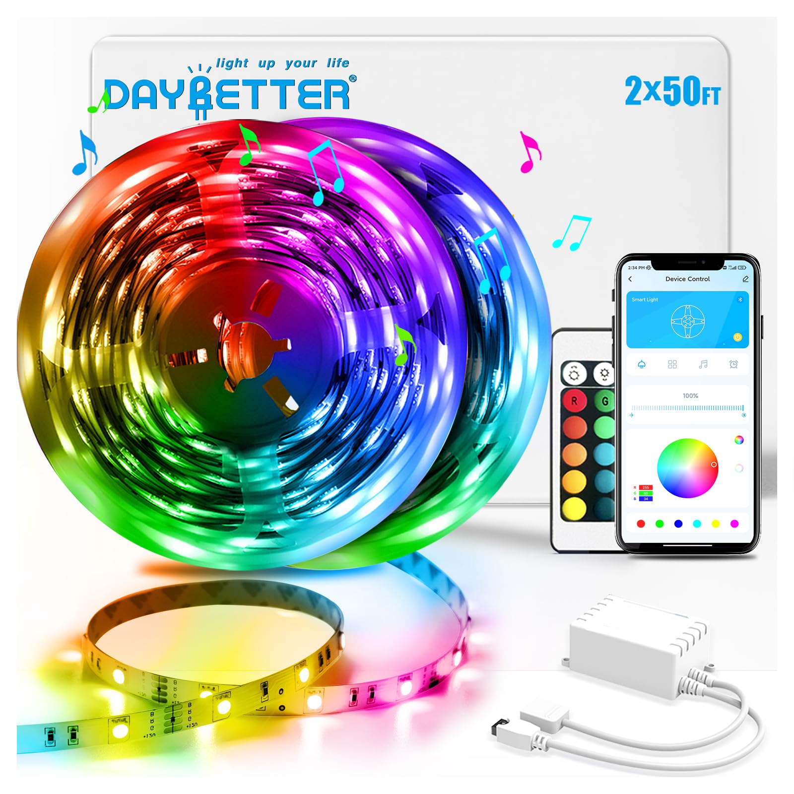 DAYBETTER Led Strip Lights 100 ft Smart with App Remote Control, 5050 RGB for Be - DAYBETTER Official Product View 9