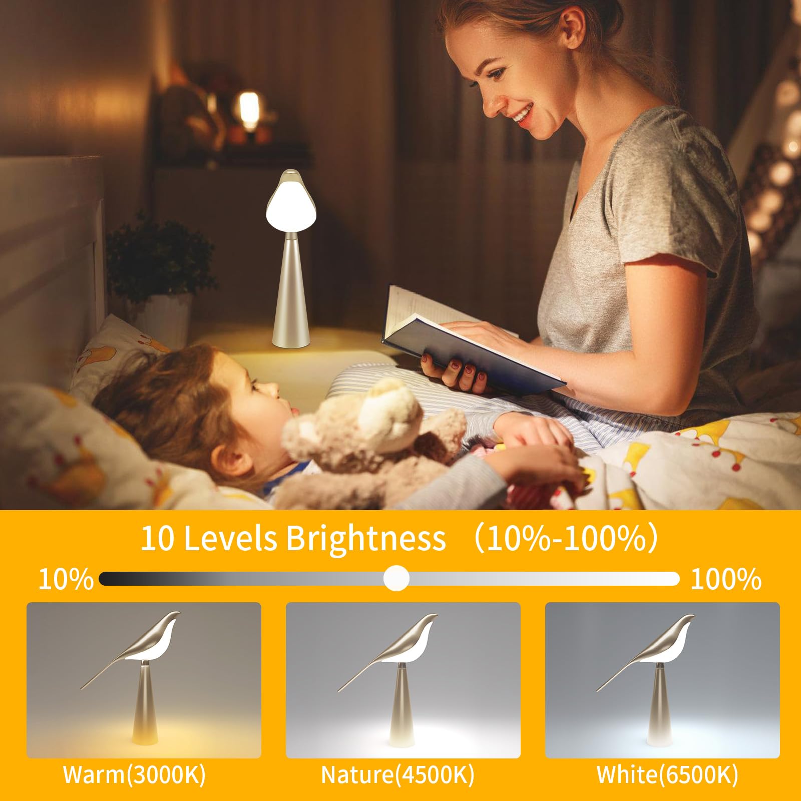 Xhope4u Small Desk Lamp, Bird Lamp, 10 Level Dimmable Brightness Bedsi - View 3