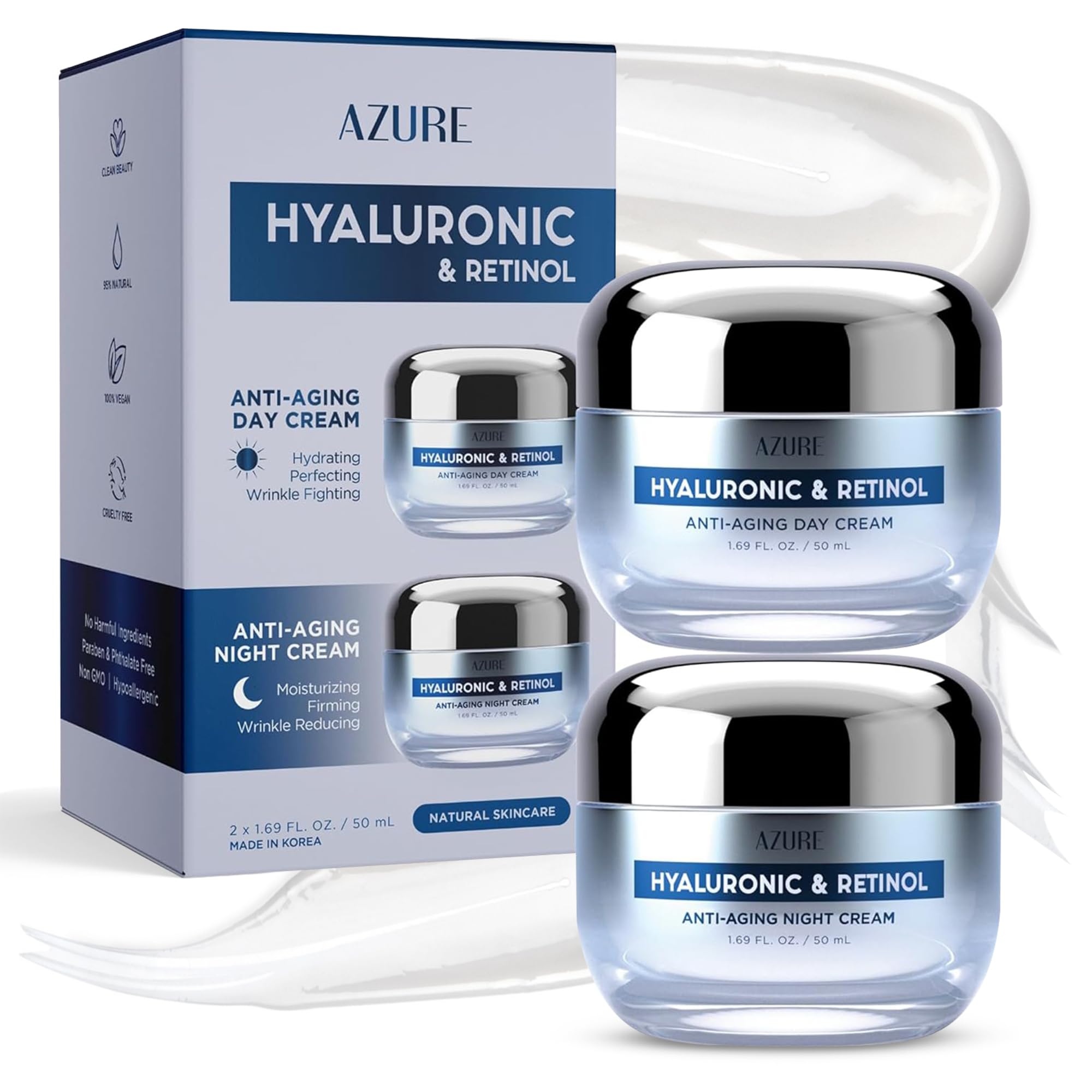 Hyaluronic Acid &amp; Retinol Face Moisturizer, Dermatologist - Azure Cosmetics