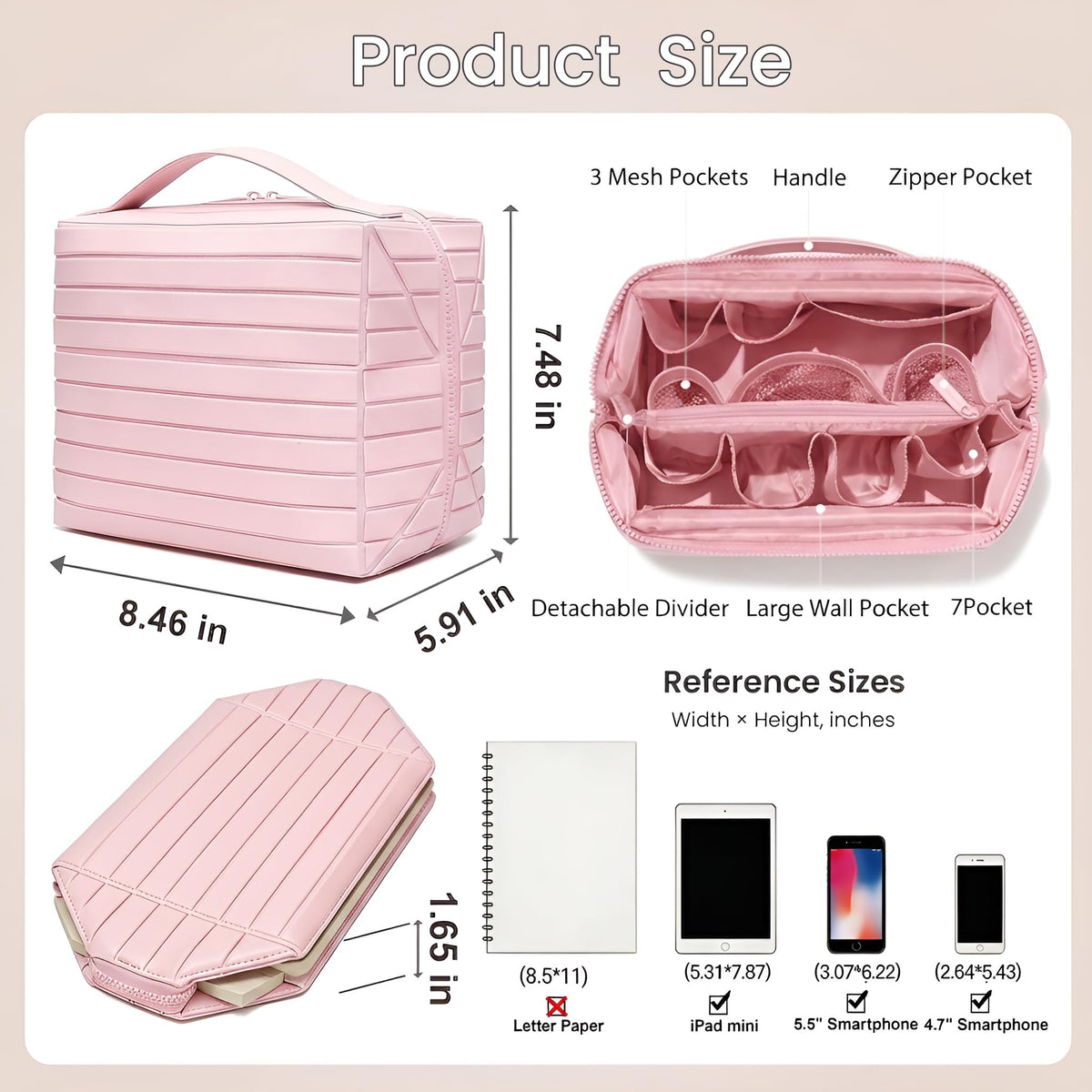 Lay Flat Fold Down Standing Makeup Bag Large Travel Toiletry - Premium Selection Official Imagery - 8