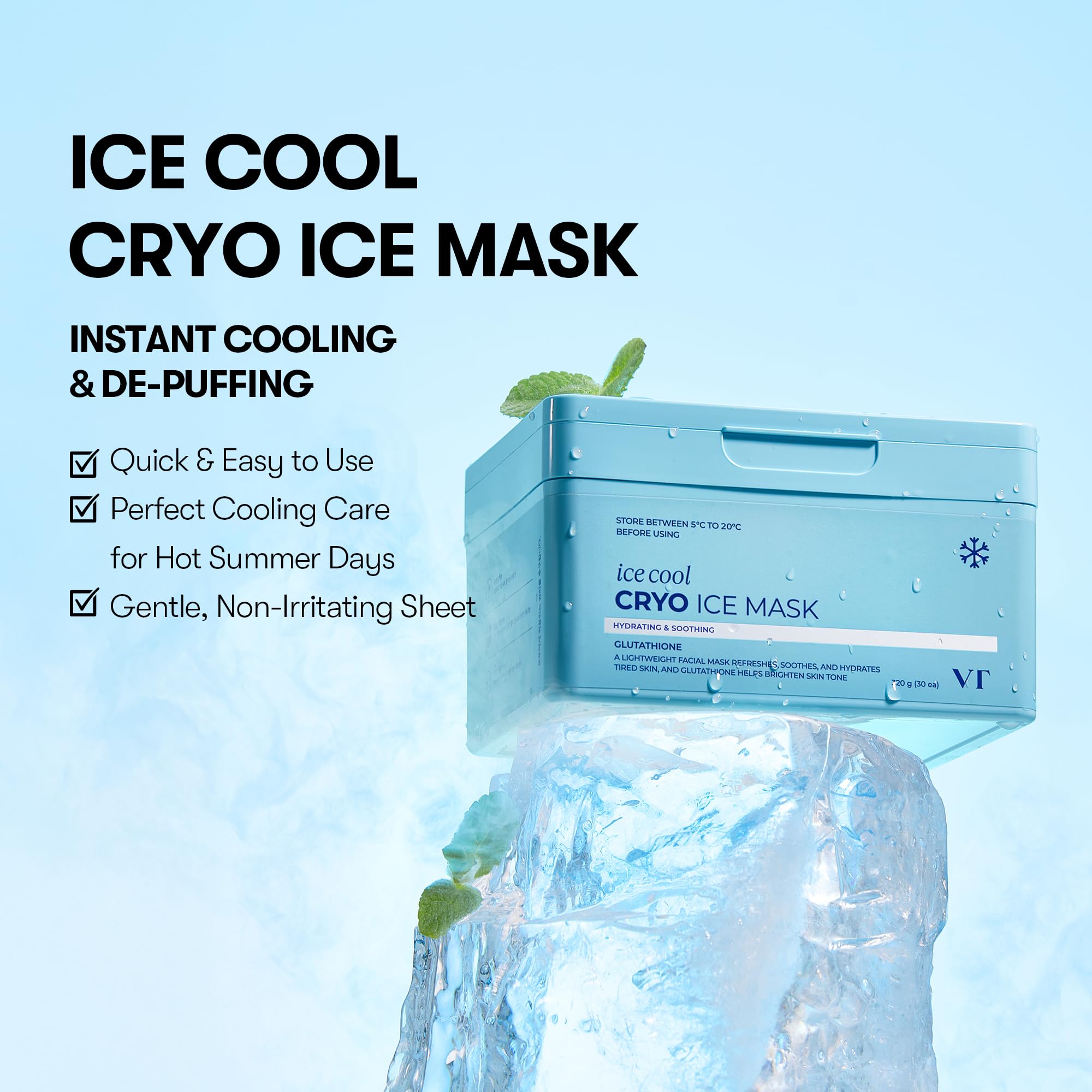 VT COSMETICS Cryo Ice Cool Mask, 30 Sheets, Hydrating Korean - VT COSMETICS