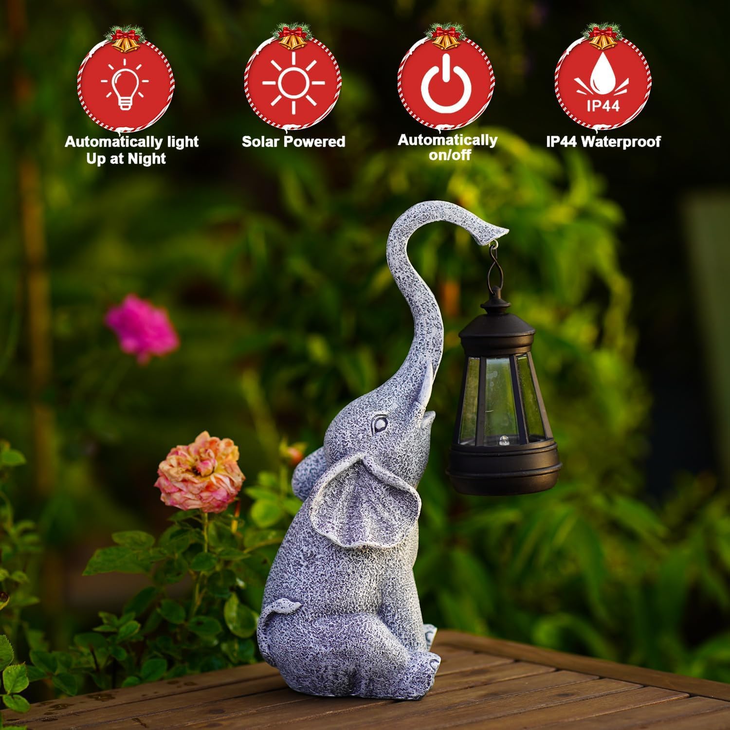 Goodeco elephant garden statue with intricate details, suitable for outdoor decor and gift purposes.