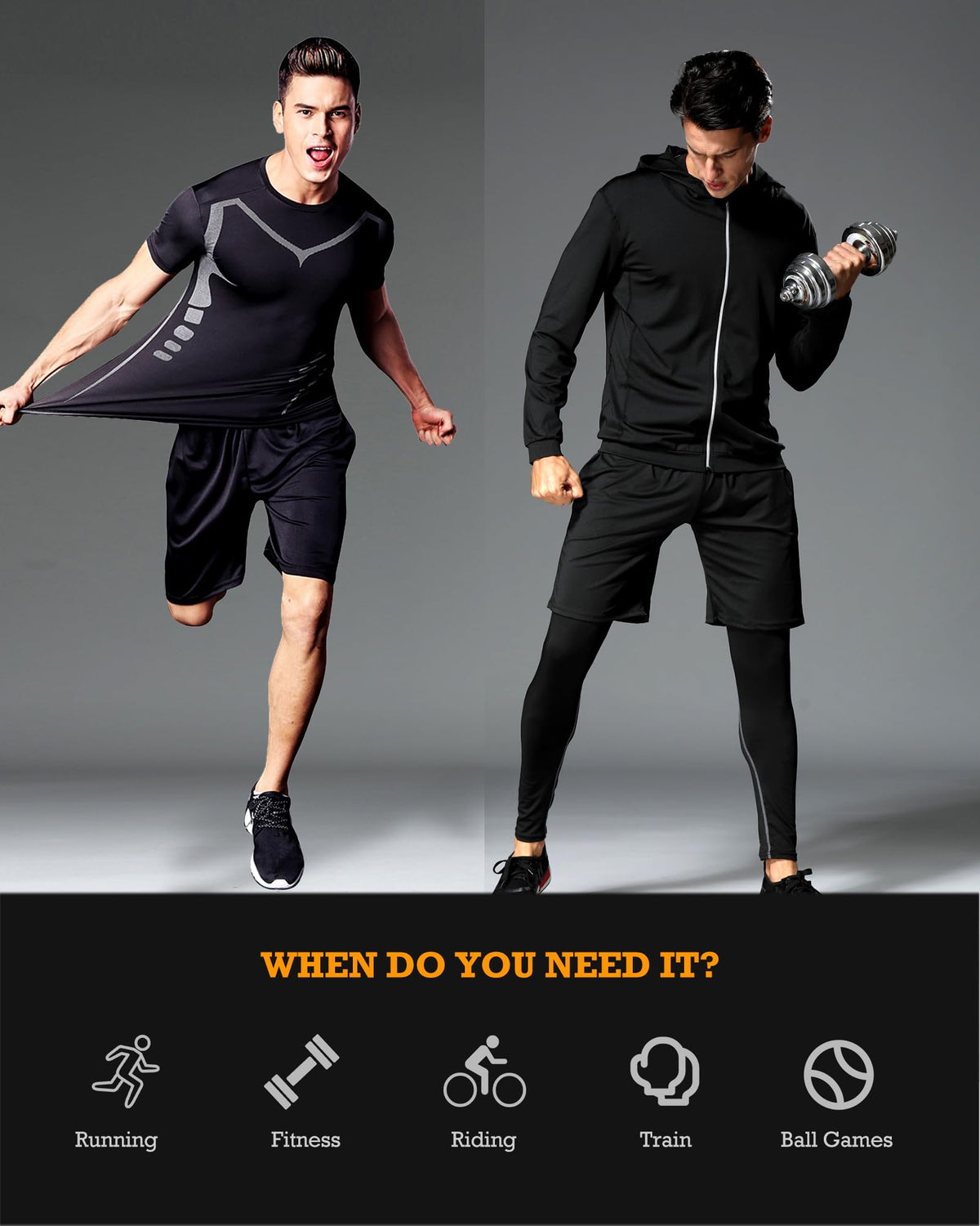 5PCS Gym Clothes for Men Workout Sets Compression Shirt - BOOMCOOL Official Imagery - 8