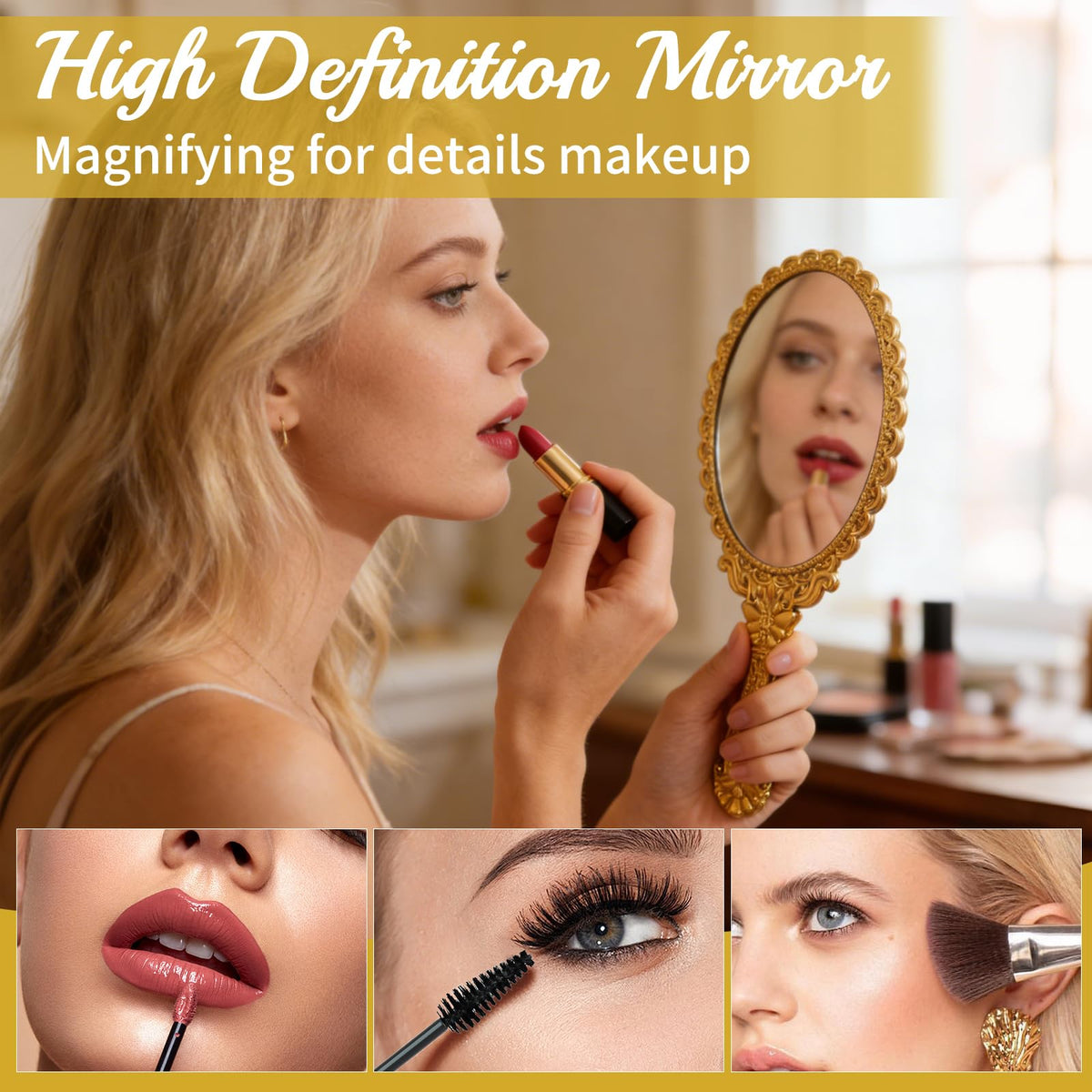48 Pack Vintage Handheld Mirrors for Makeup Gold Embossed - FUPMILPHRANX Official Imagery - 6