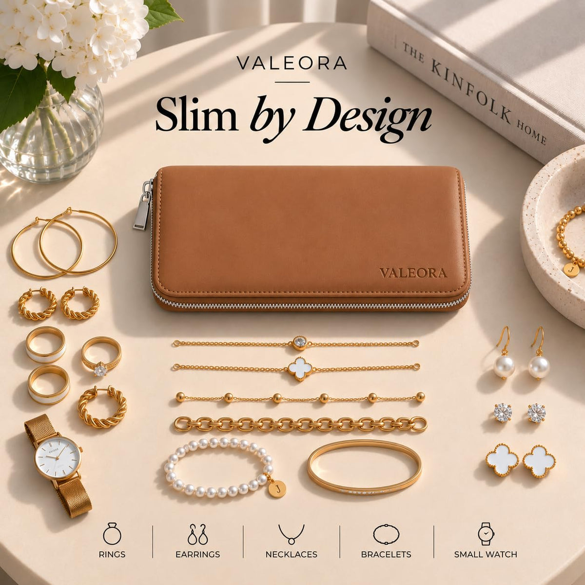 All in One Travel Jewelry Case Vegan Leather Organizer for - VALEORA Official Imagery - 7