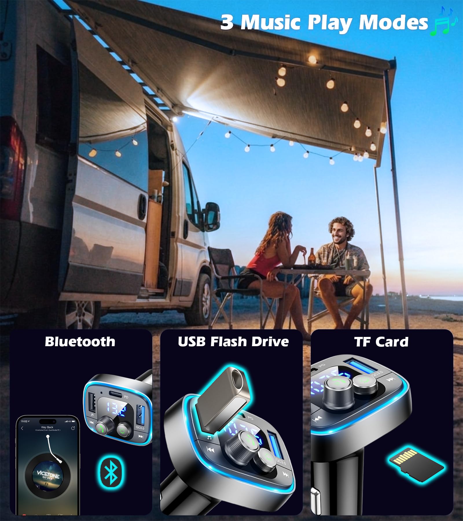 LIHAN Bluetooth Car Adapter 5.4, FM Transmitter, 48W PD/QC Charge by LIHAN - Angle View 6