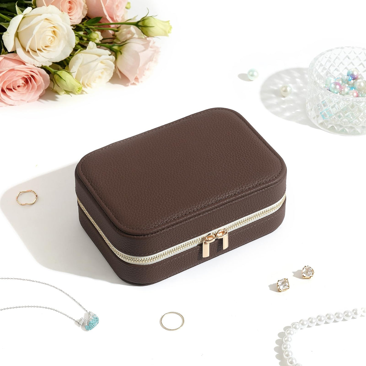 Genuine Leather Travel Jewelry Organizer Case for Women - NGVRC Official Imagery - 3