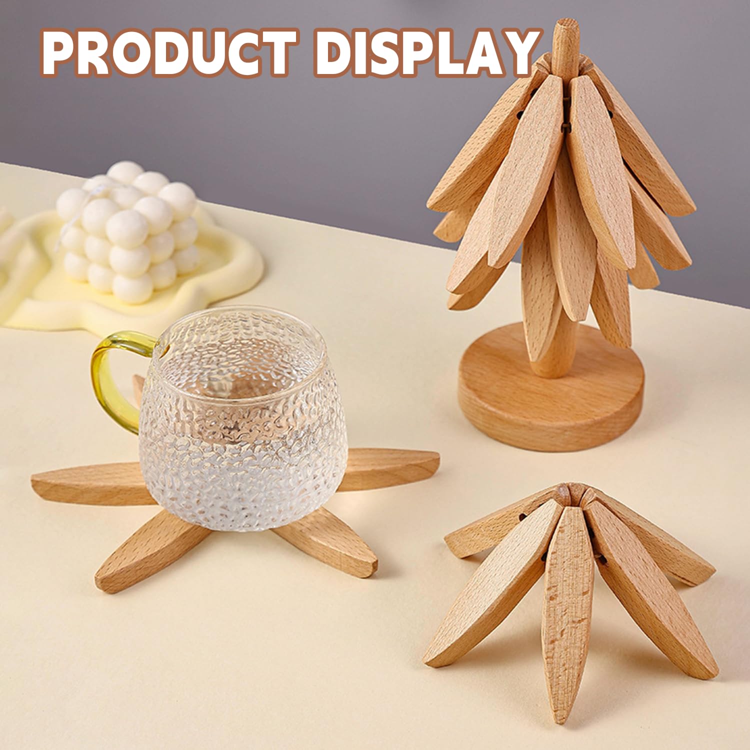 OFCTE Wooden Trivets for Hot Dishes, Tree Shape Trivet Set, 4 Walnut W - View 5
