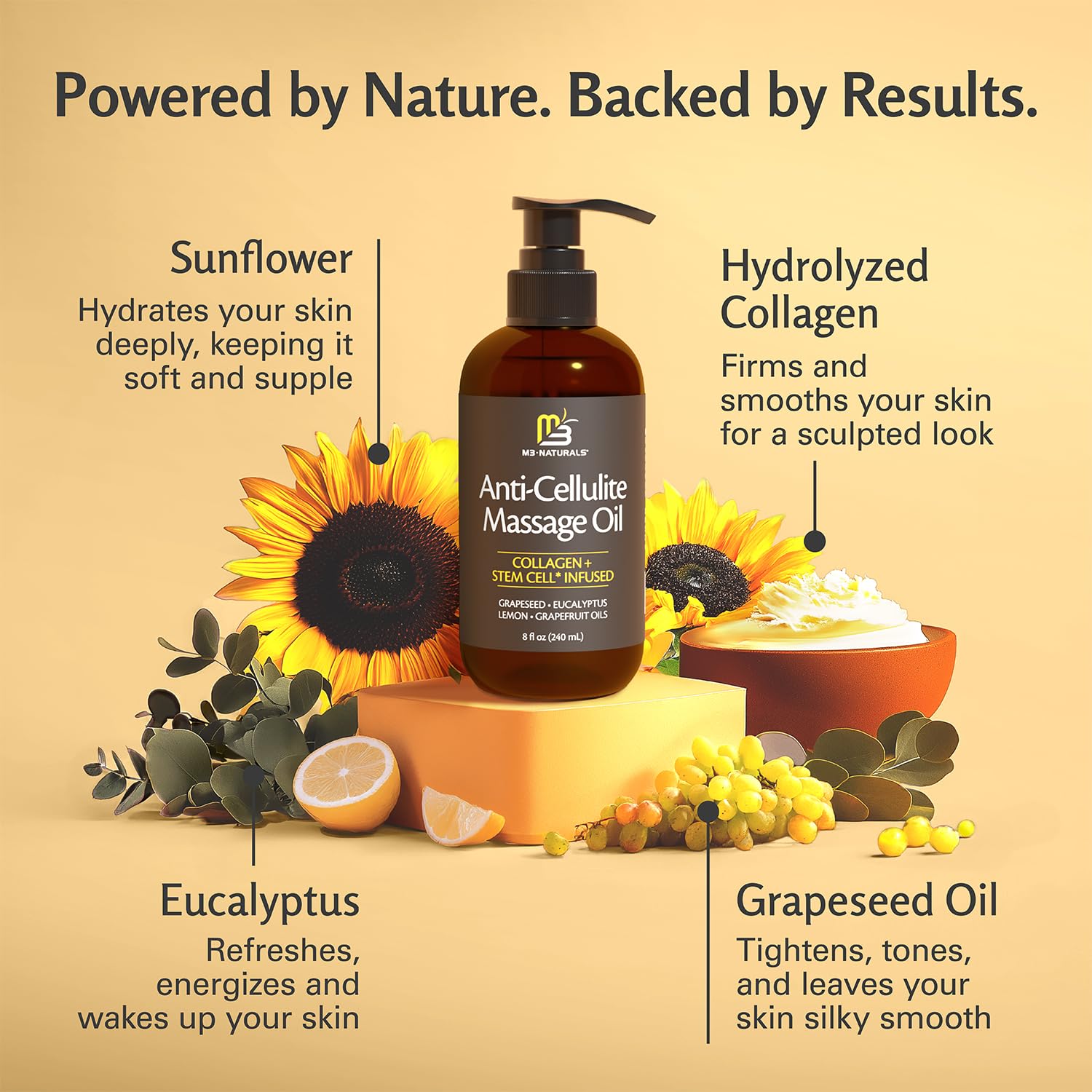 Anti Cellulite Massage Oil for Massage Therapy with Collagen - M3 Naturals Official Imagery - 4