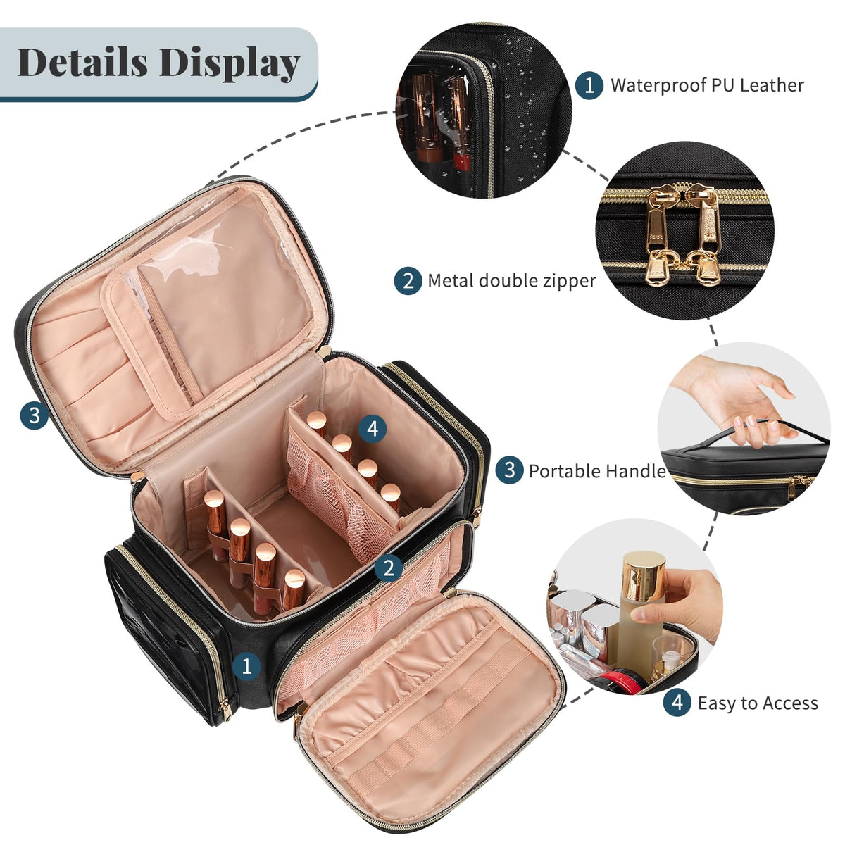 Large Makeup Bag Travel Makeup Cosmetic Bag for Girls Black - Bagmoly Official Imagery - 5
