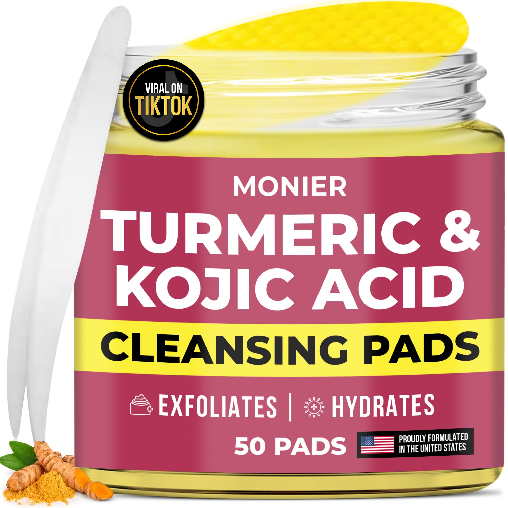 Turmeric Kojic Acid Cleansing Pads for Face Dark Spots - - Product Imagery