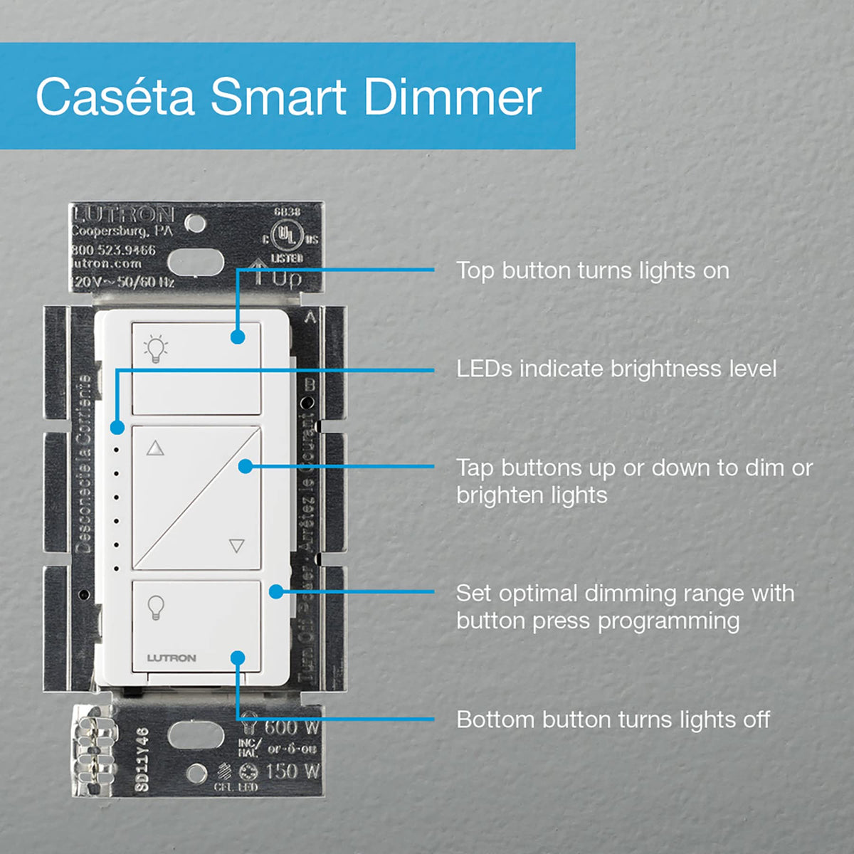 Lutron Caseta Smart Dimmer Switch No Neutral Required - Premium Selection Official Imagery - 6