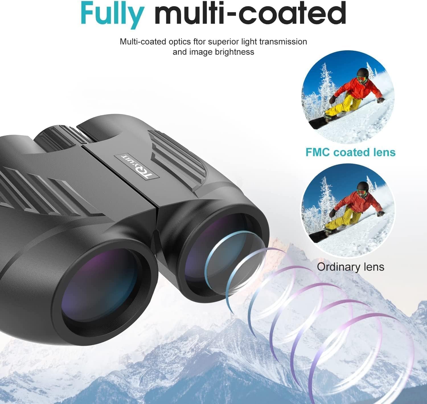 Poazork 20x25 compact binoculars for adults with large eyepiece, waterproof design, easy focus, small portable binoculars.