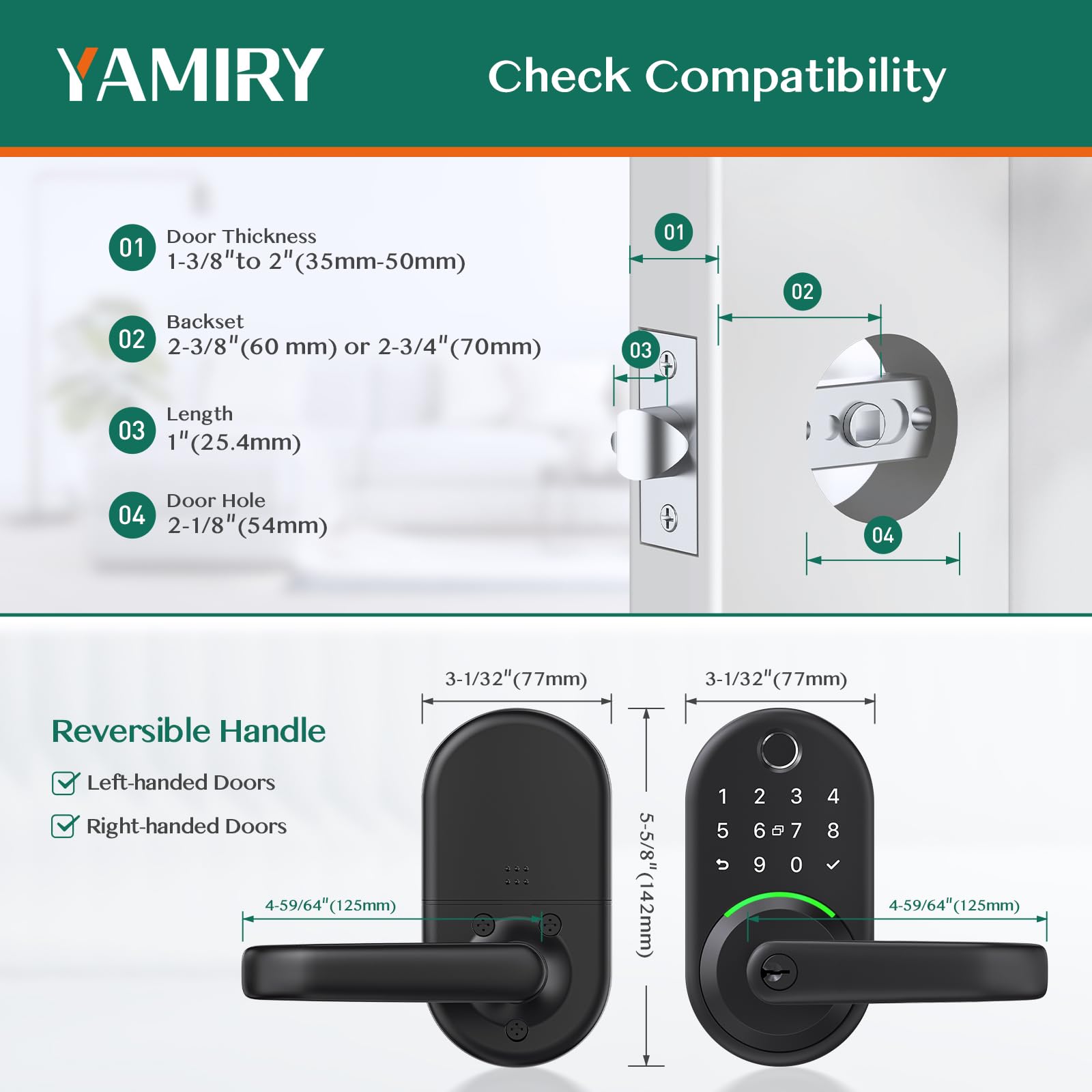 Smart Door Handle Lock with Keypad, Yamiry Fingerprint Knob for Front Door - Yamiry Official Product View 5