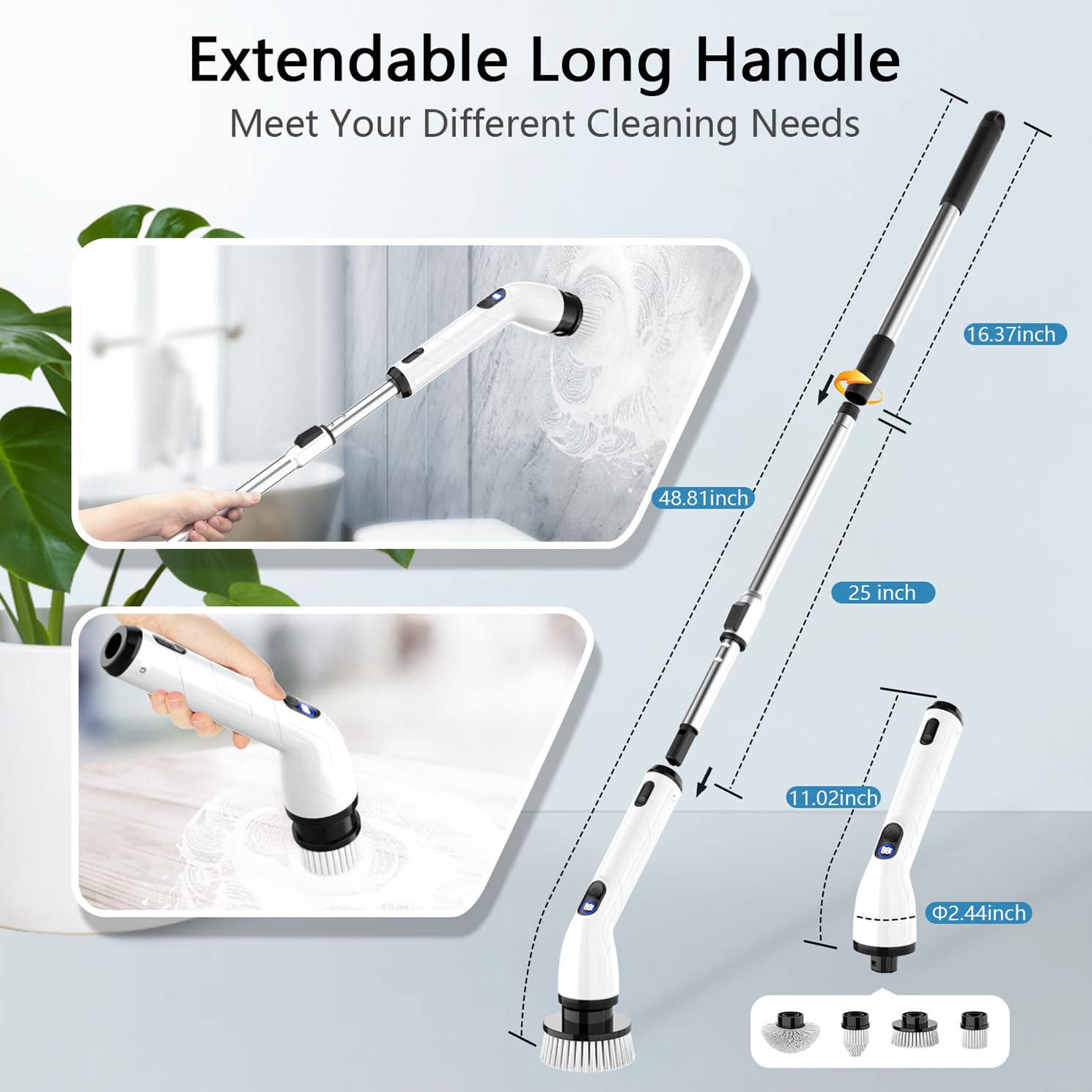 TUYU Electric Spin Scrubber, Cordless Cleaning Brush for Bathroom by TUYU - Angle View 4