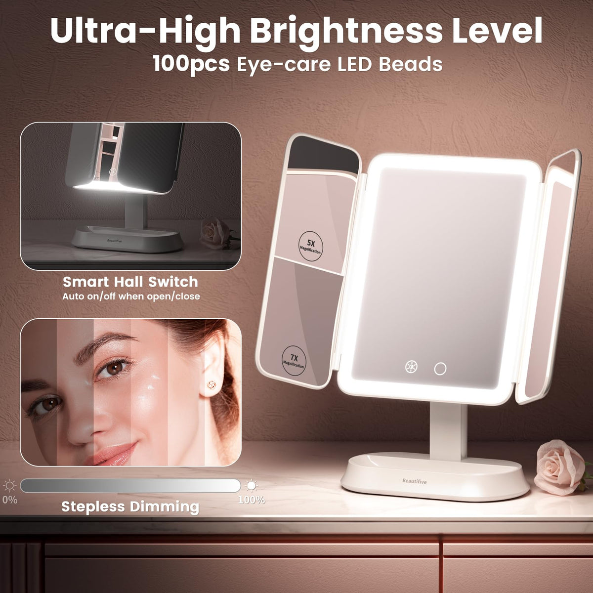 Makeup Mirror with Lights and 7X 5X 1X Magnification Vanity - Beautifive Official Imagery - 6