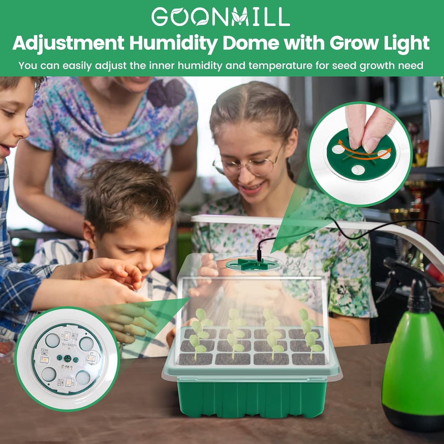 GOONMILL seed starter tray with grow light, 5-pack plant seedling starter kit for indoor gardening and early plant growth.