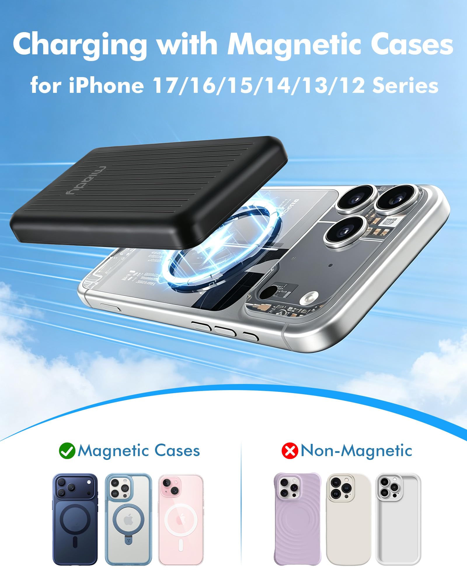 Miady Magnetic Portable Charger Power Bank for iPhone 5000mAh by Miady - Angle View 6