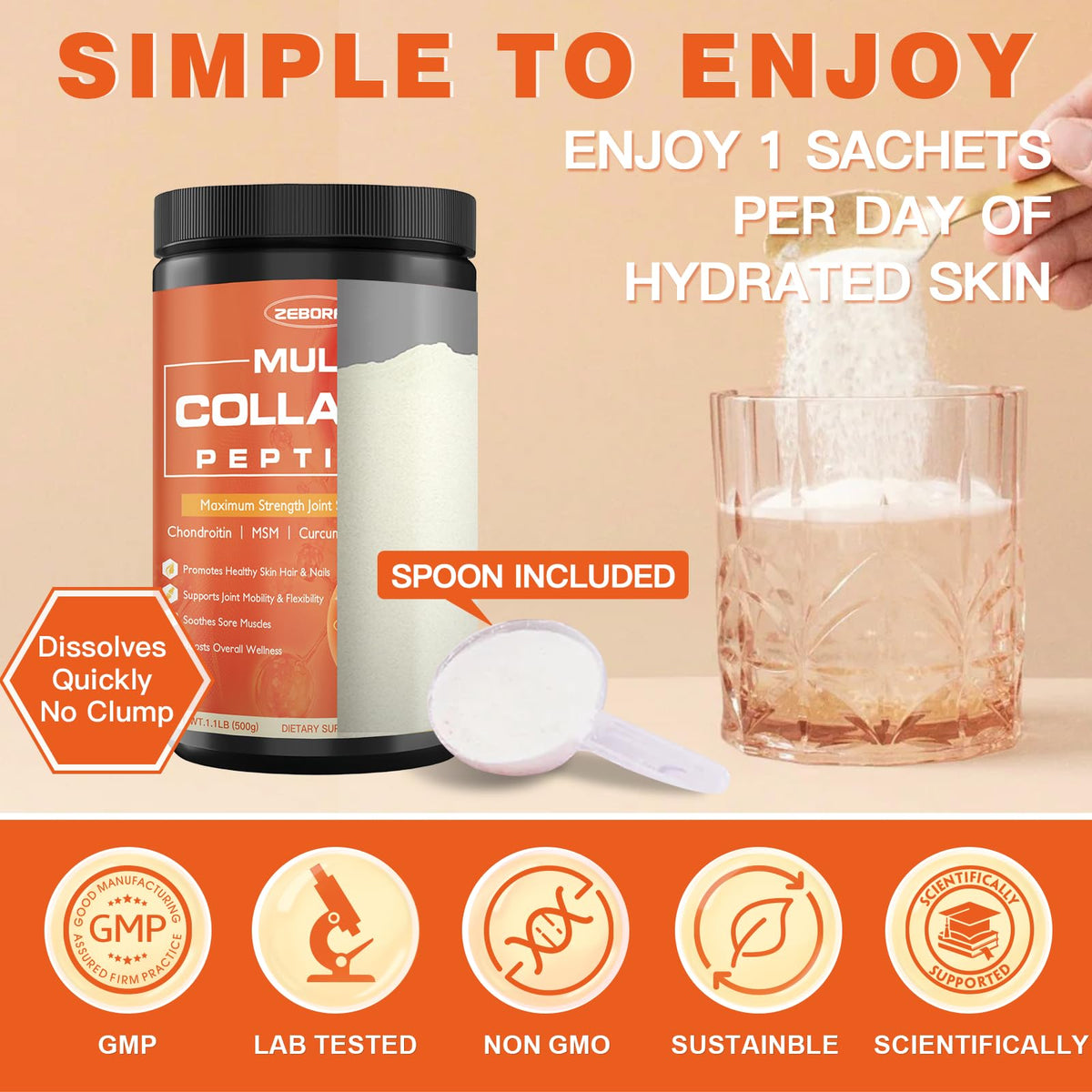 ZEBORA Multi Collagen Peptides Powder with MSM CS 50 - ZEBORA Official Imagery - 8