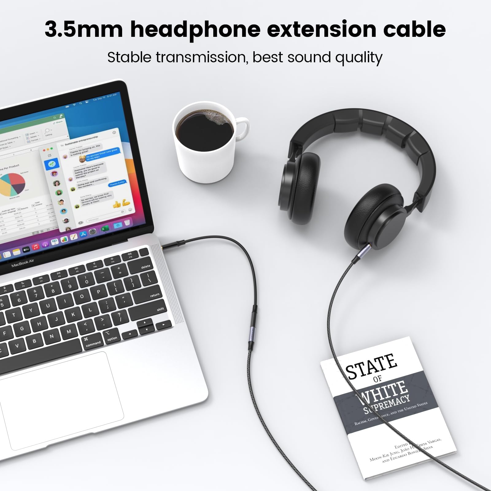 MOSWAG 6.6FT 3.5mm Male to Female Extension Cable with Microphone by MOSWAG - Angle View 6