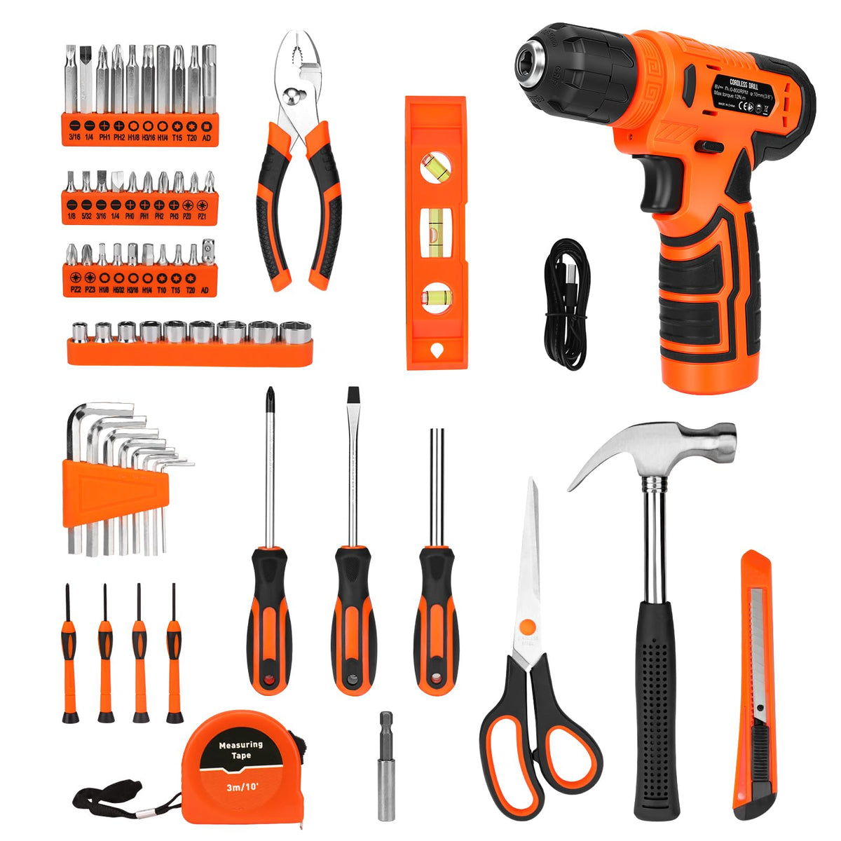 139 Piece Home Tool Kit with 8V Cordless Drill and Storage - Thatool Official Imagery - 6