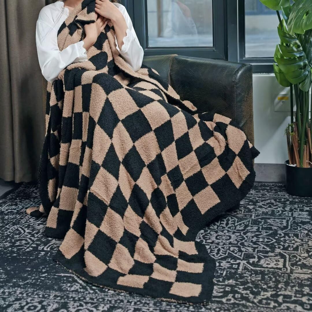 Soft Checkered Throw Blanket Ultra Cozy Knit Throw Blanket - XING7DAY Official Imagery - 5