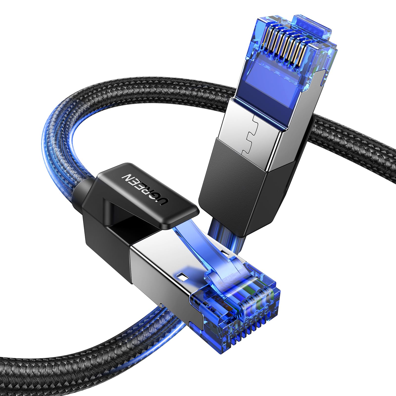 UGREEN Cat 8 Ethernet cable 6FT with braided shielded design, high-speed 40Gbps, suitable for gaming consoles and network devices.