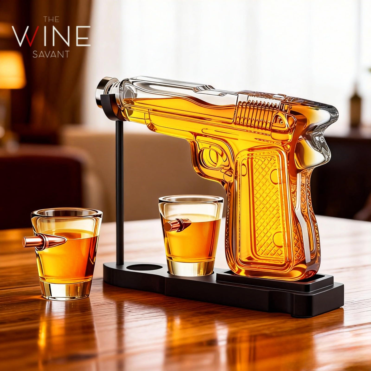Whiskey Gun Decanter Set 2 Bullet Glasses - The Wine Savant Official Imagery - 8