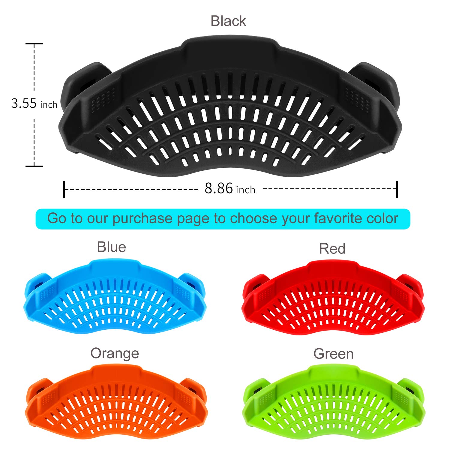 AUOON Clip On Strainer Silicone for All Pots, Standard 8.86 x 3.5 - AUOON Official Product View 3