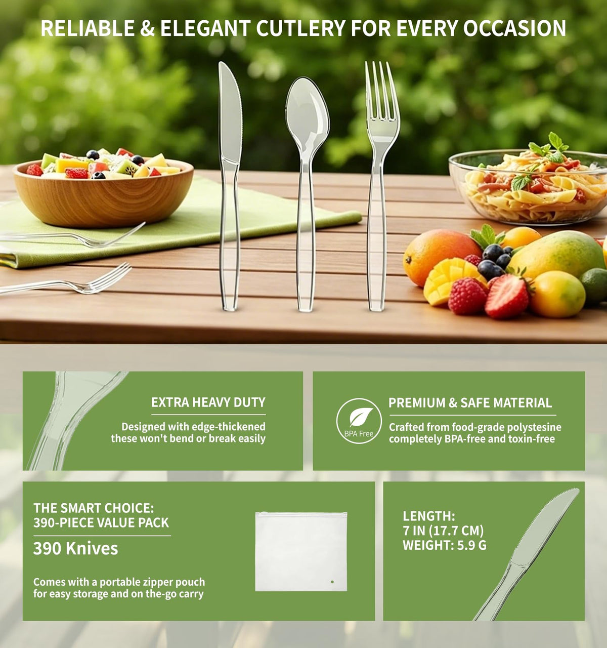 390 Count Extra Heavy Duty Clear Plastic Knives Disposable - Voatree Official Imagery - 4