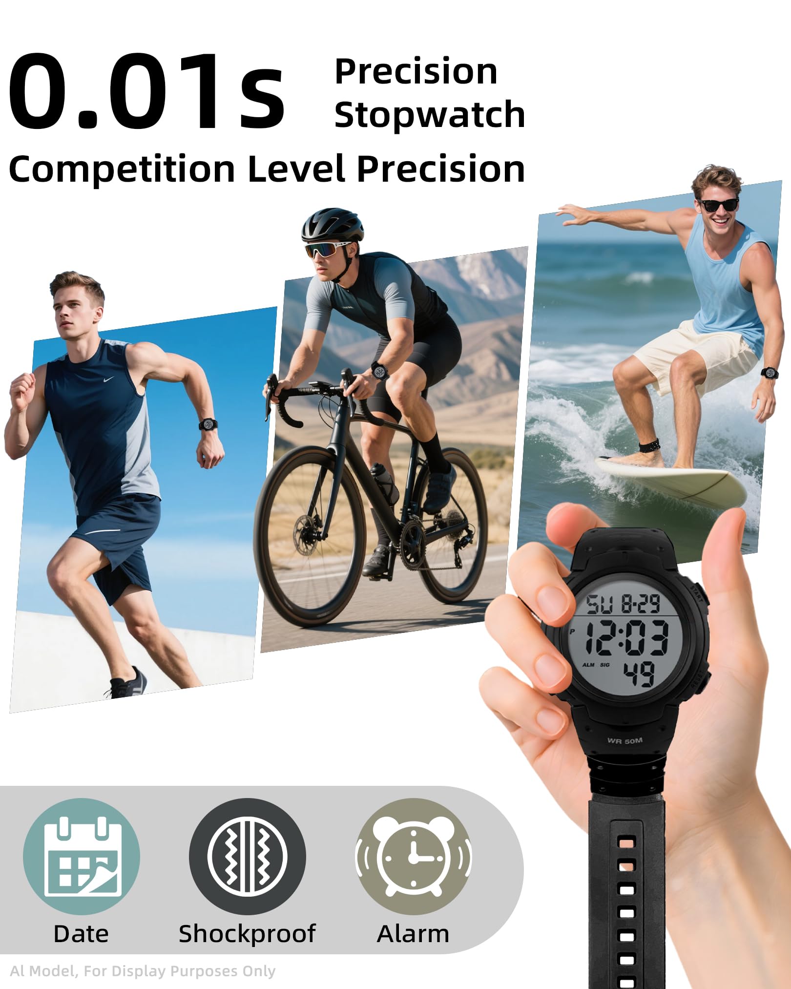 CakCity Digital Watch Mens, Waterproof Sport Wristwatch, Referee Stopw - View 5