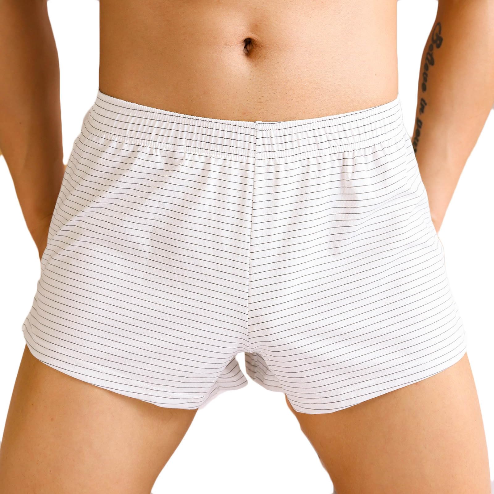Mens Striped Boxer Briefs Breathable Comfort Casual Pajama Shorts Elas - View 3