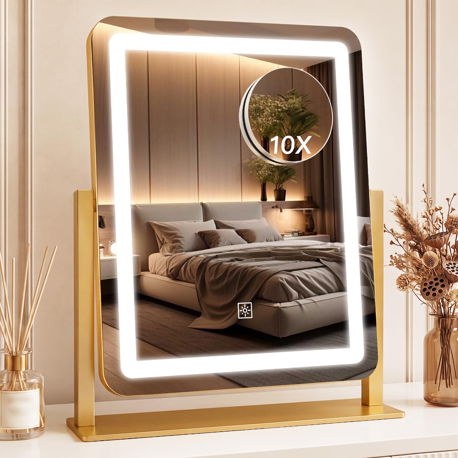 CraftCraze 15"x13"Vanity Mirror| Makeup Mirror with Lights, 3 Col - CraftCraze Official Product View 1