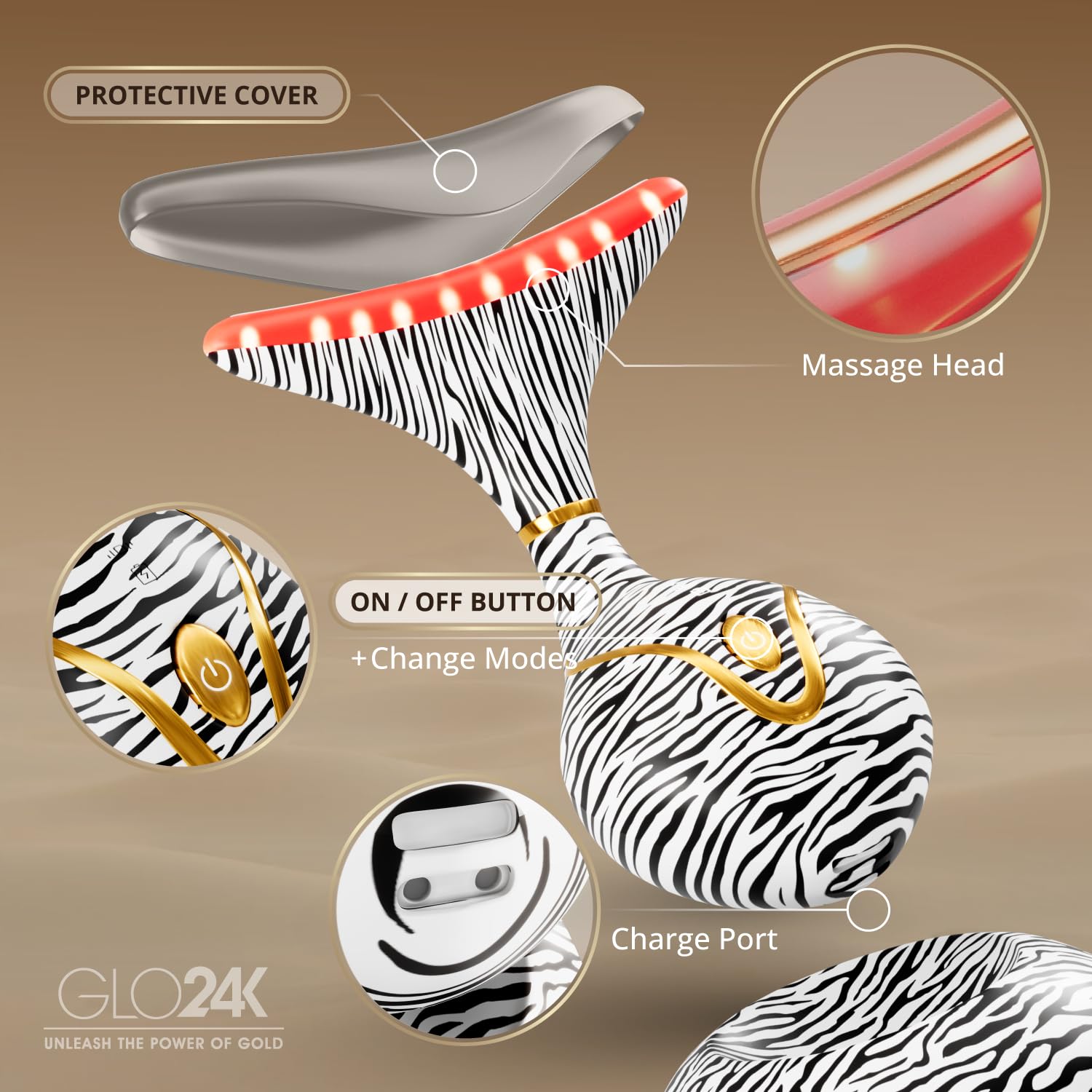 GLO24K LED Face Massager and Neck Wand, Beauty Skin Care Tool - GLO24K UNLEASH THE POWER OF GOLD