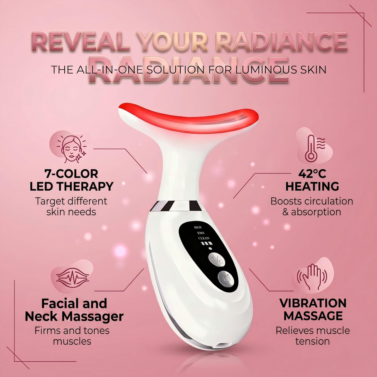 7 Color LED Light Facial and Neck Massager - erdnretl Official Imagery - 4
