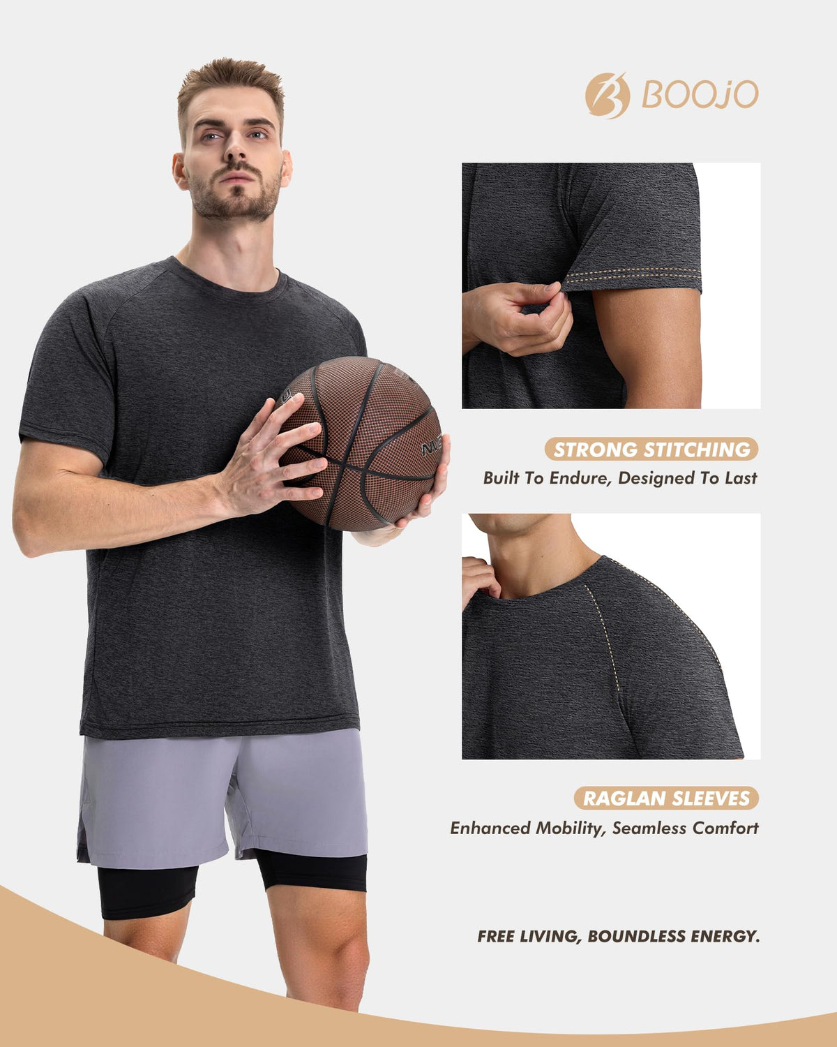 7 Pack Workout Shirts for Men Gym Athletic Short Sleeve - BOOJO Official Imagery - 5